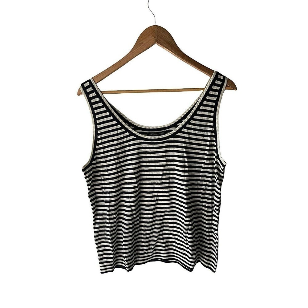 Banana Republic Size XL Black Striped Sleeveless Organic Cotton Sweater Tank Top
